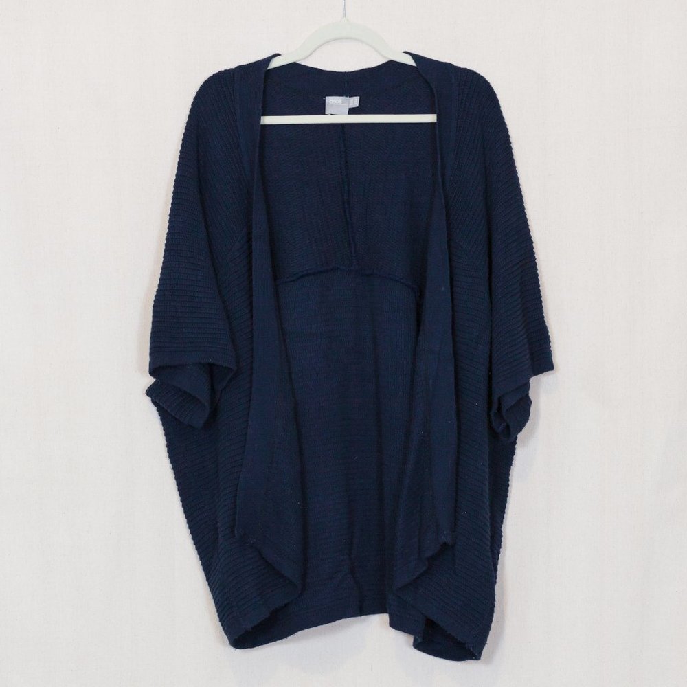 Navy blue oversized elbow length open front ribbed cardigan